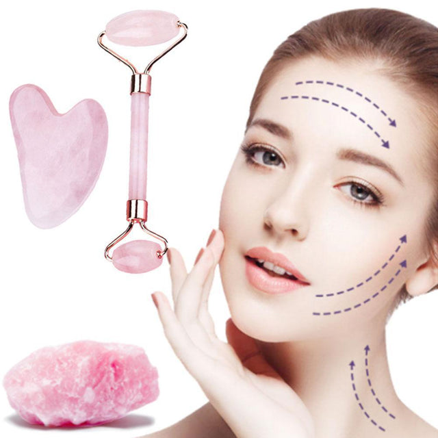 Rose Quartz Gua Sha & Facial Roller Set